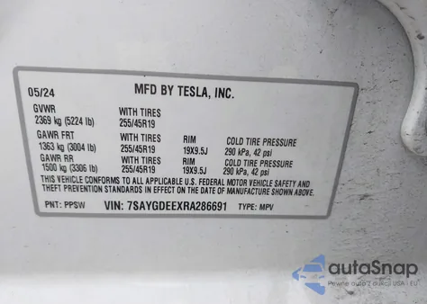 2024 Tesla Model Y Long Range Dual Motor All-Wheel Drive from USA, damaged, VIN 7SAYGDEEXRA286691